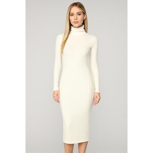 Fashion Nova Ivory Turtleneck Midi Dress Long Sleeve Bodycon XS‎ NWT
